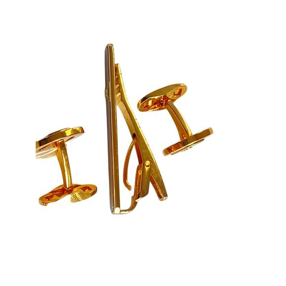 Authentic Celine Paris Gold & Silver-Tone Men’s Cufflinks and Tie Clip Set - Picture 7 of 7